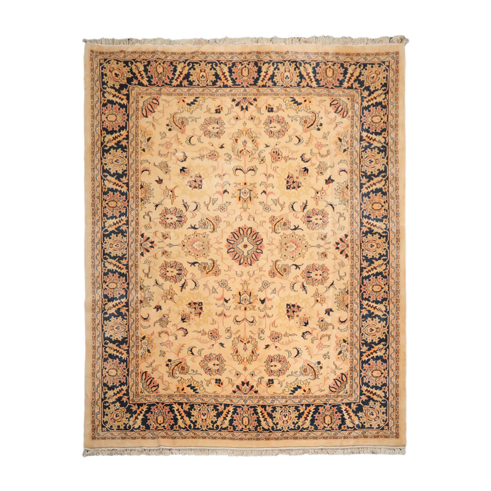 9x12 Tan, Midnight Blue, Blush Color Hand Knotted Agra 100% Wool Traditional Oriental Rug