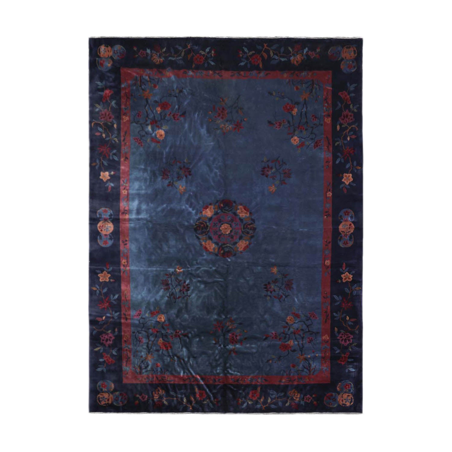 10x14 Navy, Plum, Peach Color Hand Knotted  100% Wool Traditional Oriental Rug
