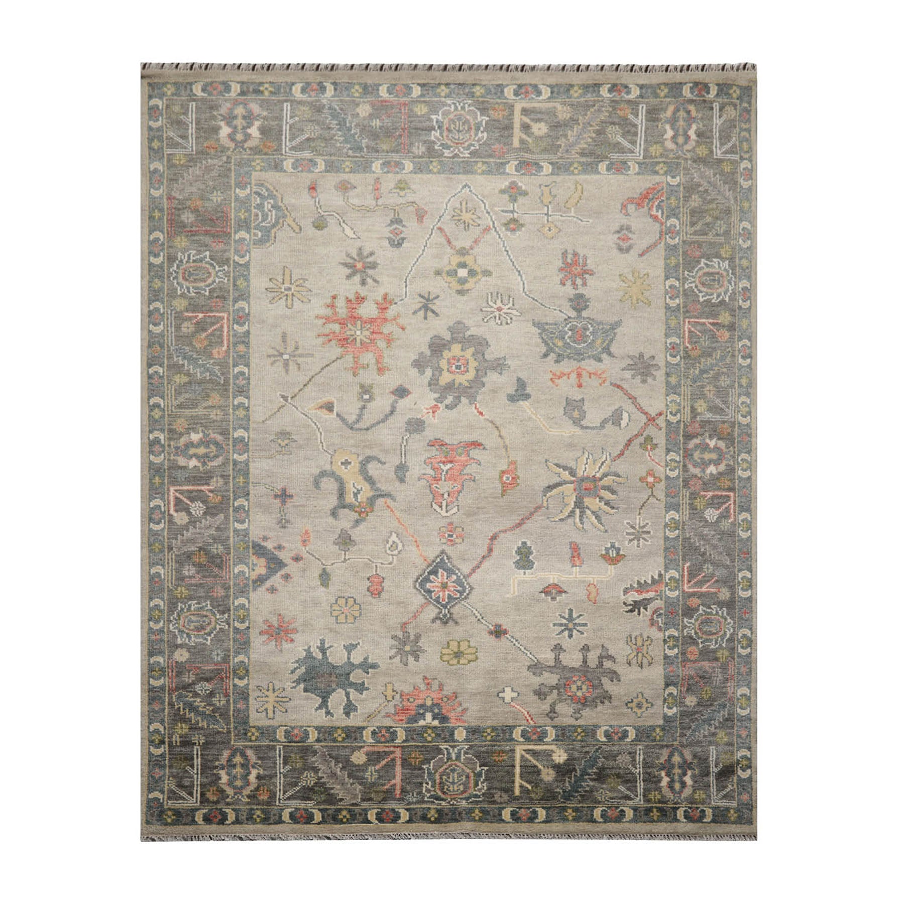 Multi Size Gray Beige Teal Color Hand Knotted Oushak Wool Traditional Oriental Rug