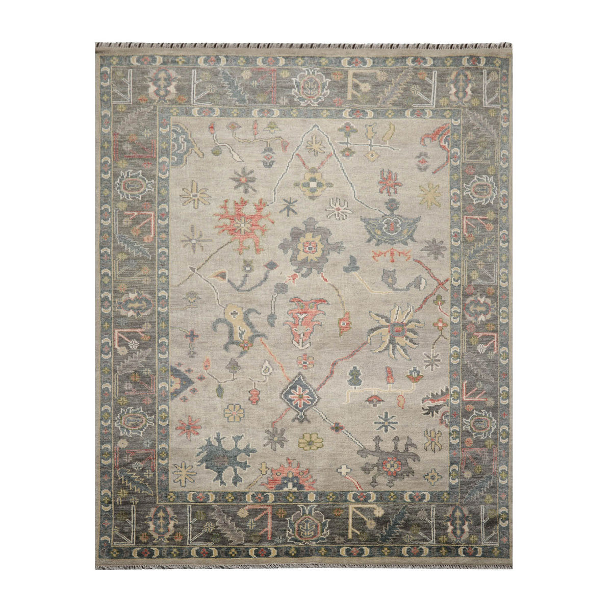 Multi Size Gray Beige Teal Color Hand Knotted Oushak Wool Traditional Oriental Rug