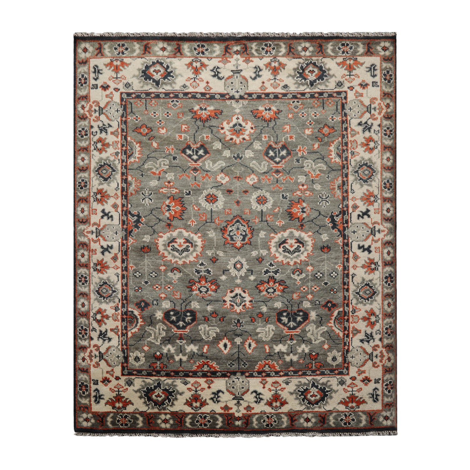 8x10 Gray, Beige, Burnt Orange Color Hand Knotted  100% Wool Traditional Oriental Rug