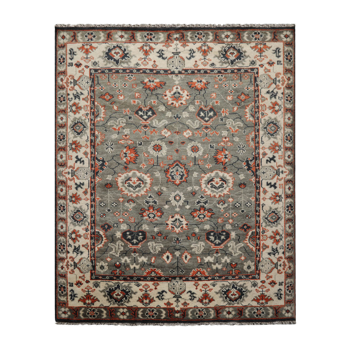 8x10 Gray, Beige, Burnt Orange Color Hand Knotted  100% Wool Traditional Oriental Rug