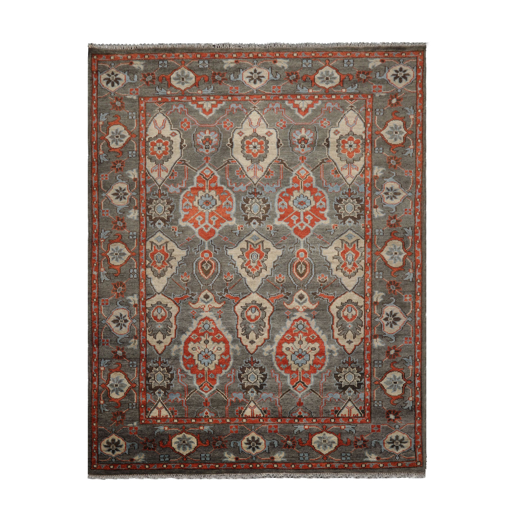 Multi Size Gray Ivory Pink Color Hand Knotted Turkish Oushak Wool Traditional Oriental Rug