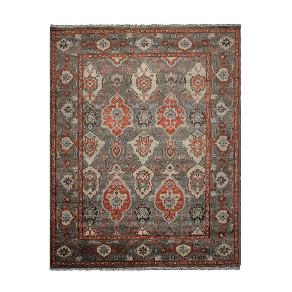 Multi Size Gray Ivory Pink Color Hand Knotted Turkish Oushak Wool Traditional Oriental Rug