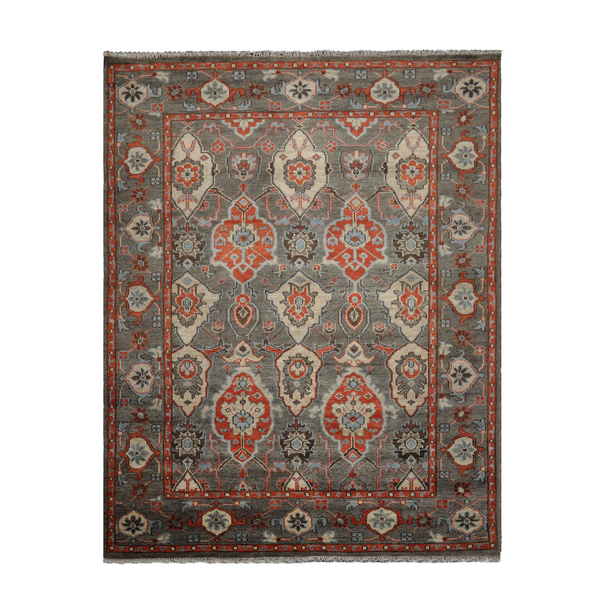 Multi Size Gray Ivory Pink Color Hand Knotted Turkish Oushak Wool Traditional Oriental Rug
