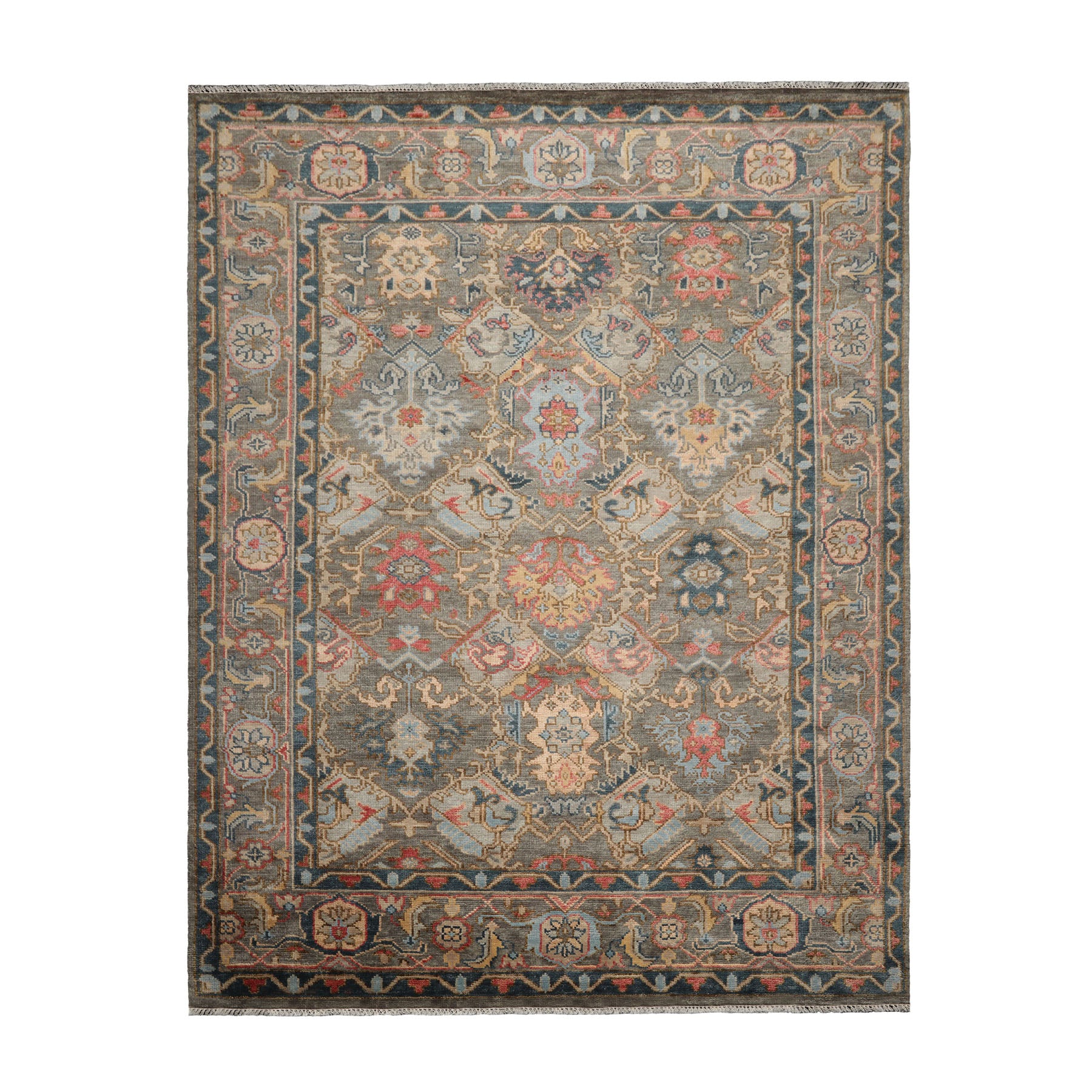 Multi Size Gray Gray Teal Color Hand Knotted Oushak Wool Traditional Oriental Rug