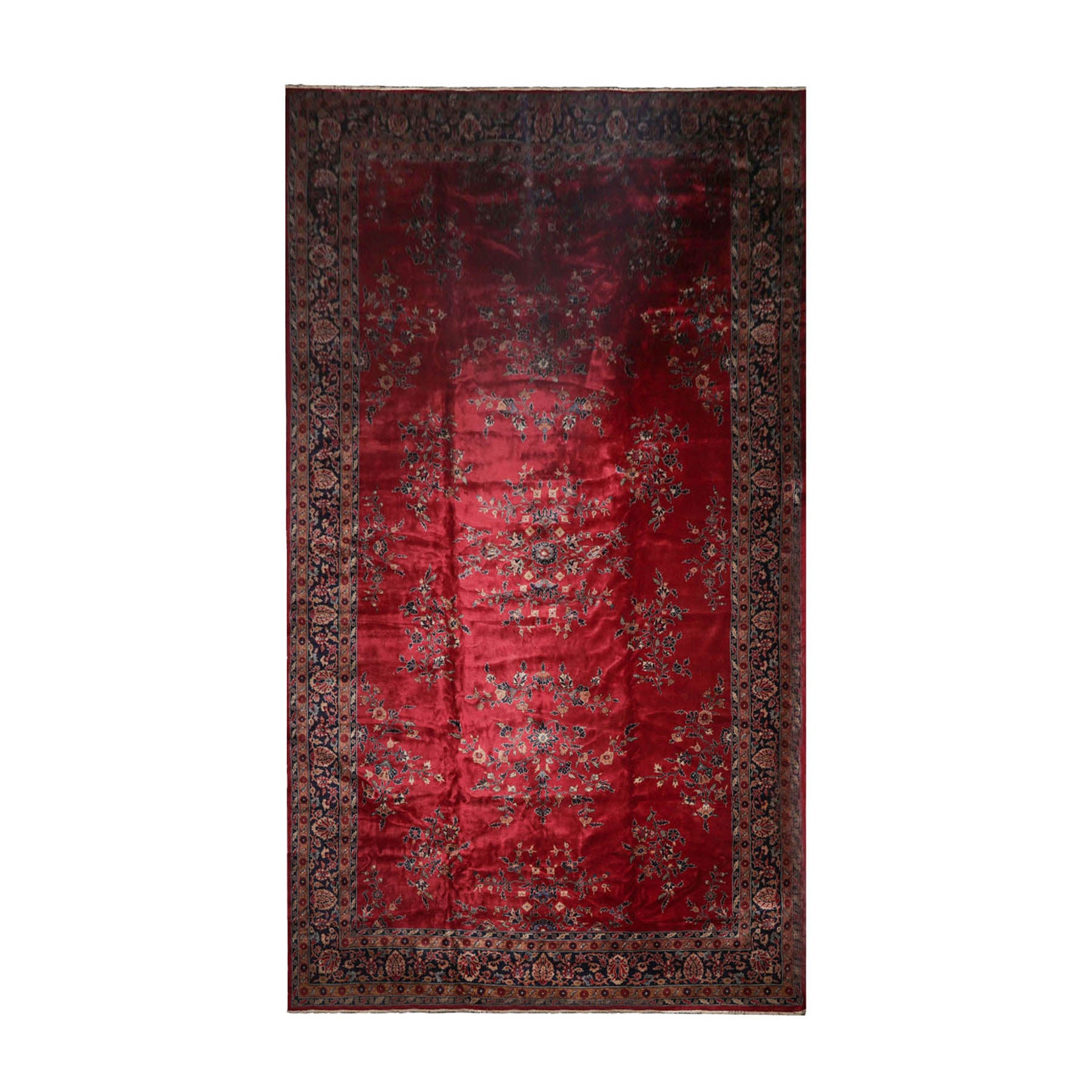 Palace Burgundy, Midnight Blue, Brown Color Hand Knotted Sarouk 100% Wool Traditional Oriental Rug
