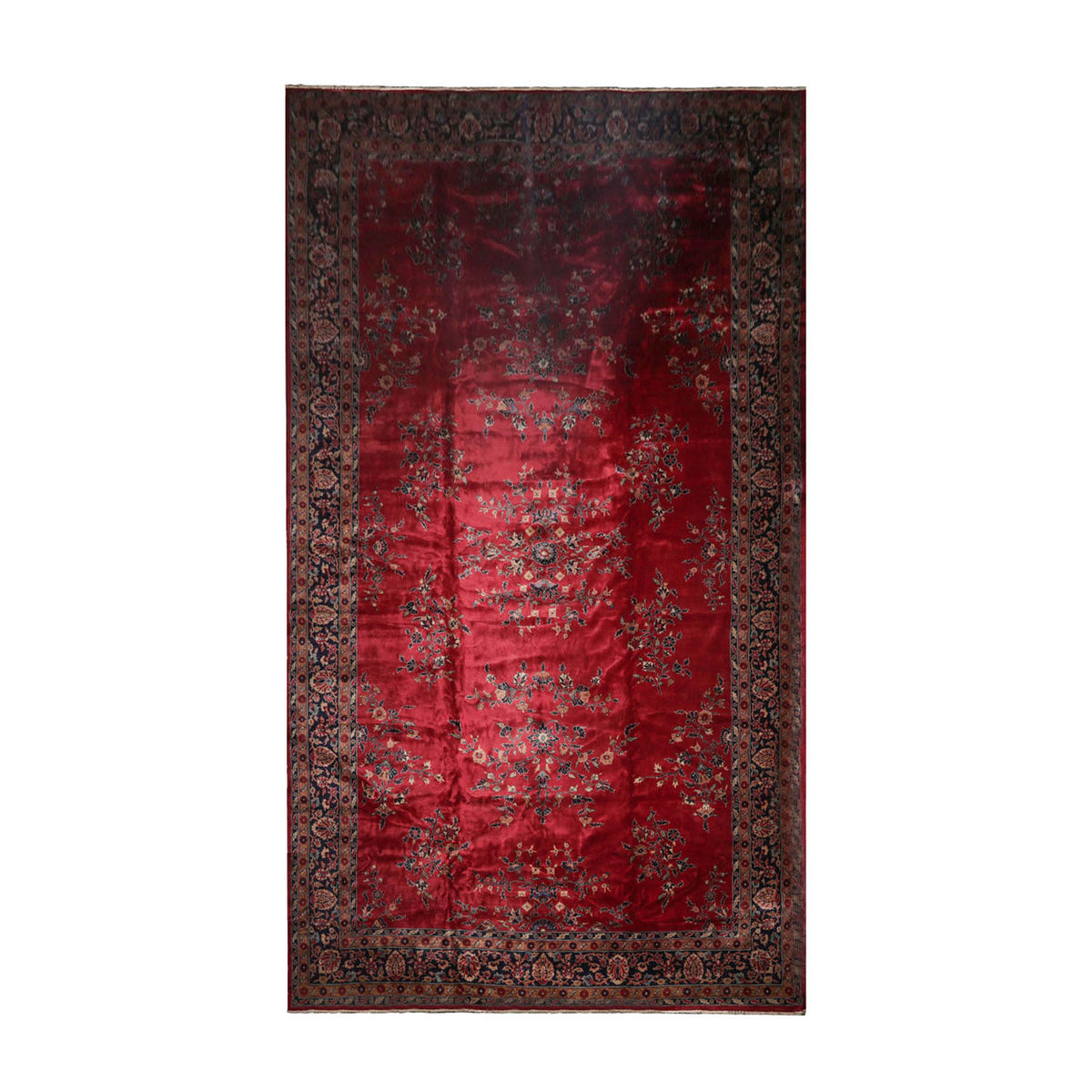 Palace Burgundy, Midnight Blue, Brown Color Hand Knotted Sarouk 100% Wool Traditional Oriental Rug