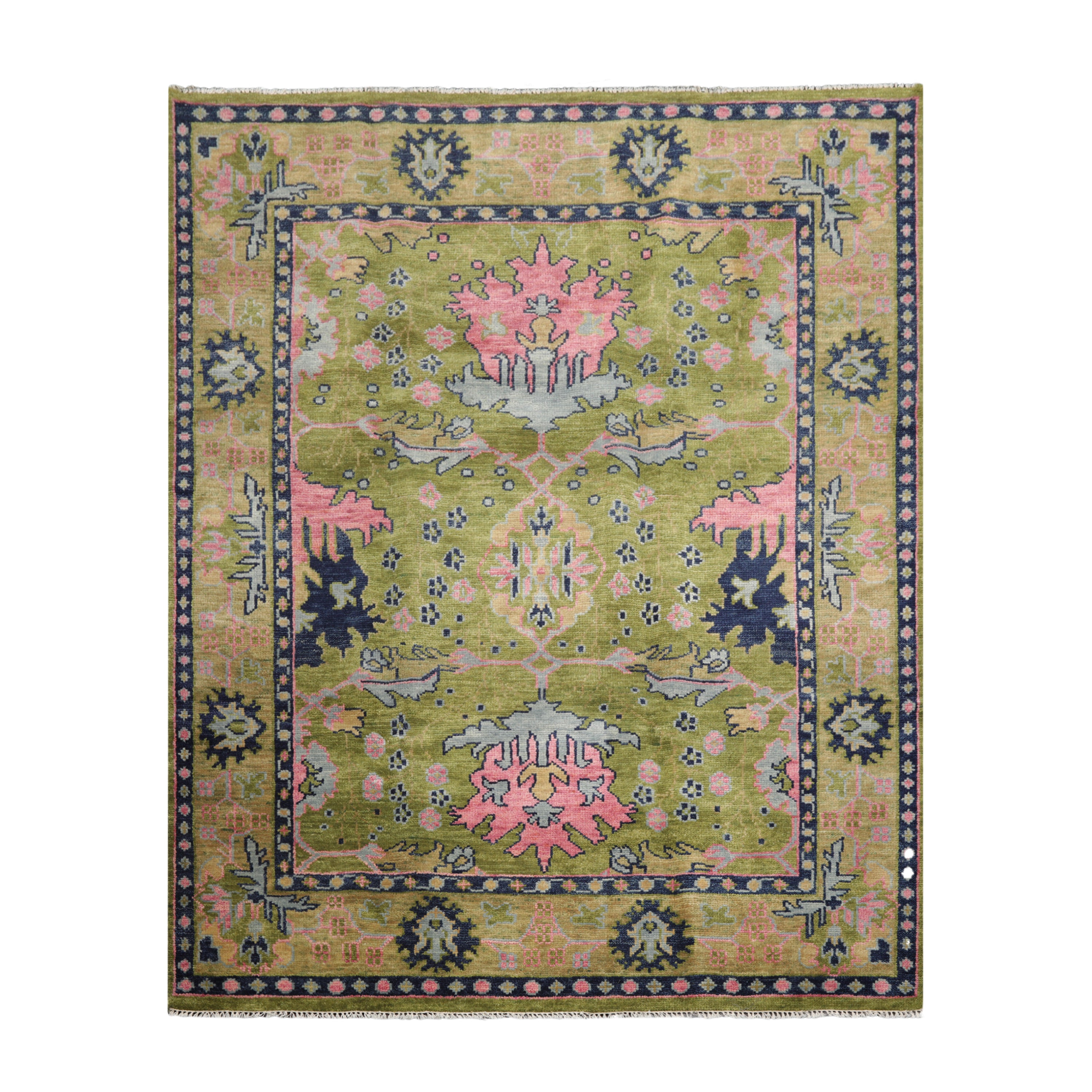 Multi Size Green Rust Navy Color Hand Knotted Oushak Wool Traditional Oriental Rug