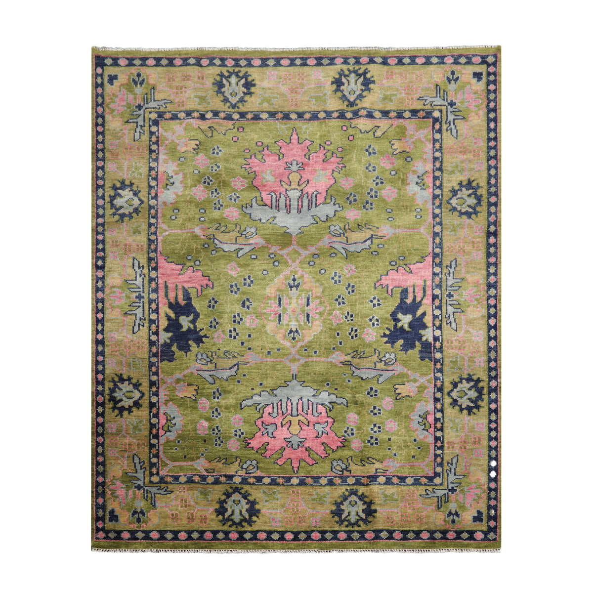 Multi Size Green Rust Navy Color Hand Knotted Oushak Wool Traditional Oriental Rug