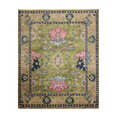 Multi Size Green Rust Navy Color Hand Knotted Oushak Wool Traditional Oriental Rug