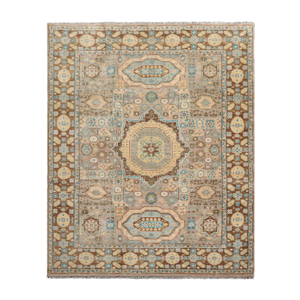 8x10 Taupe, Teal, Gold Color Hand Knotted  100% Wool Traditional Oriental Rug
