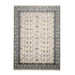 Multi Size Ivory Gray Charcoal Color Hand Knotted Oushak Wool Traditional Oriental Rug