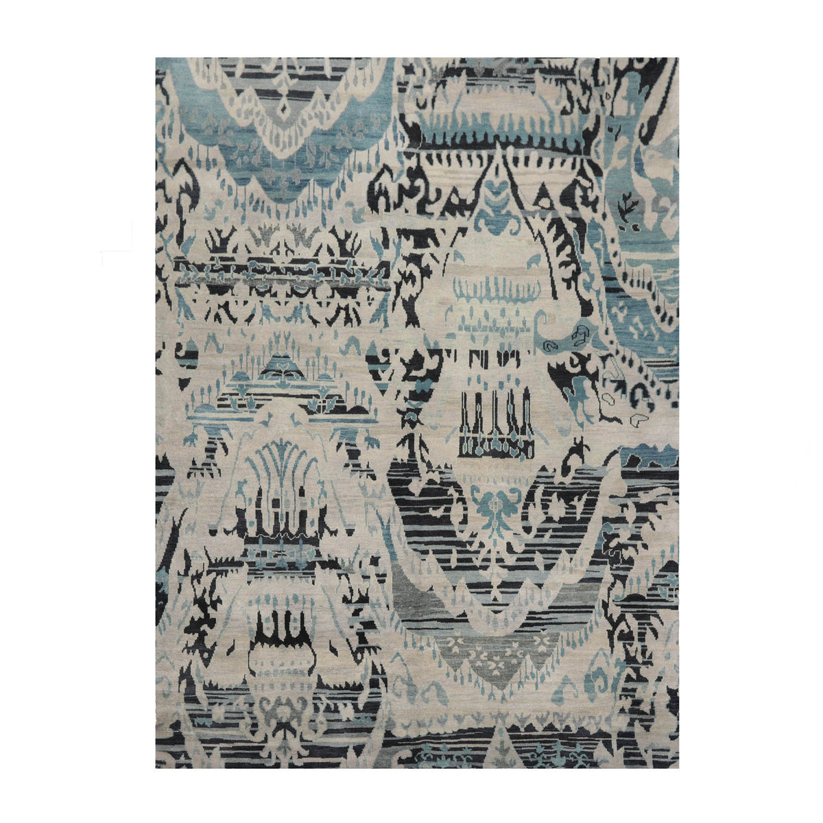 8x11 Gray Beige, Charcoal, Blue Color Hand Knotted  100% Wool Modern Oriental Rug