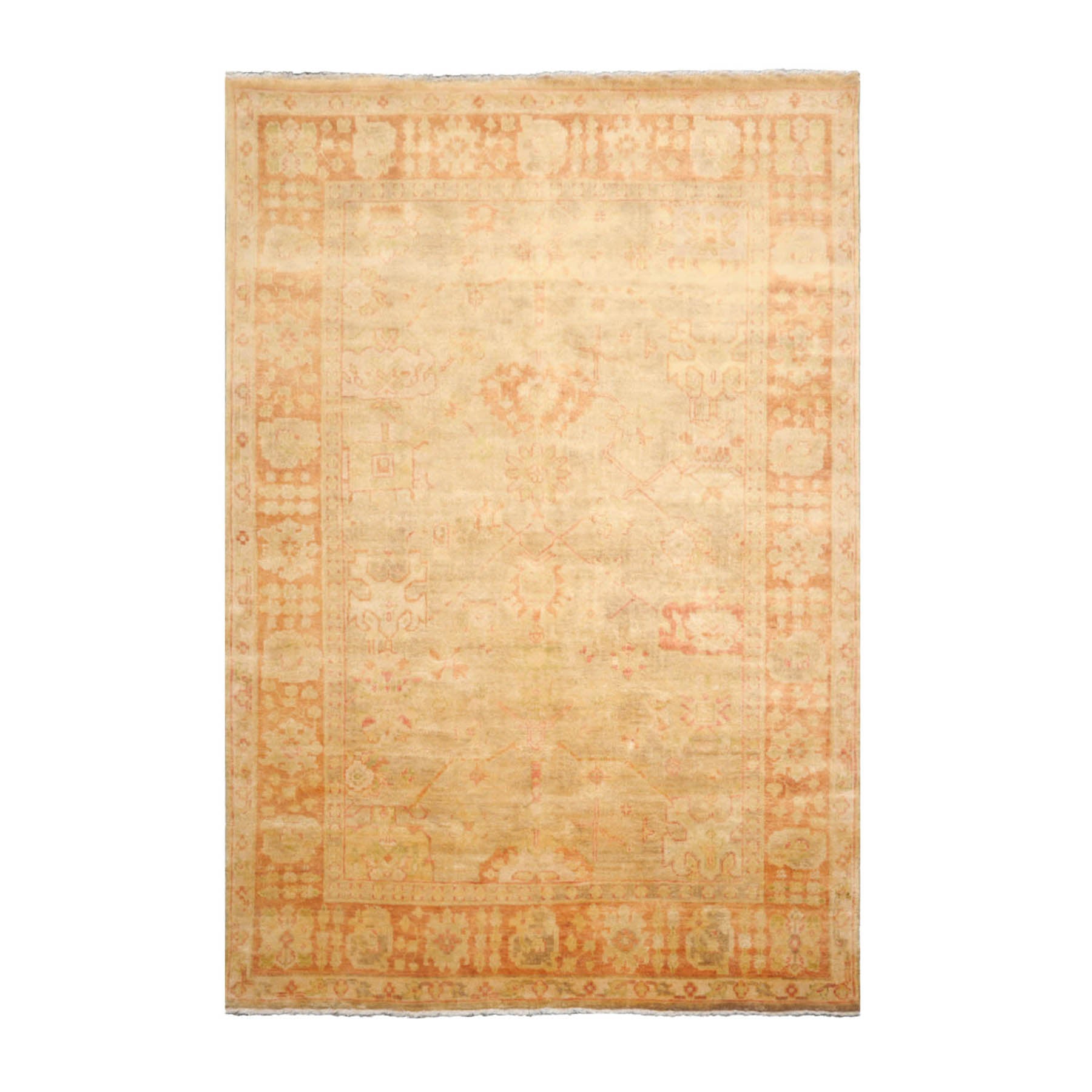 6x9 Tan, Teracotta, Gold Color Hand Knotted Oushak 100% Wool Traditional Oriental Rug