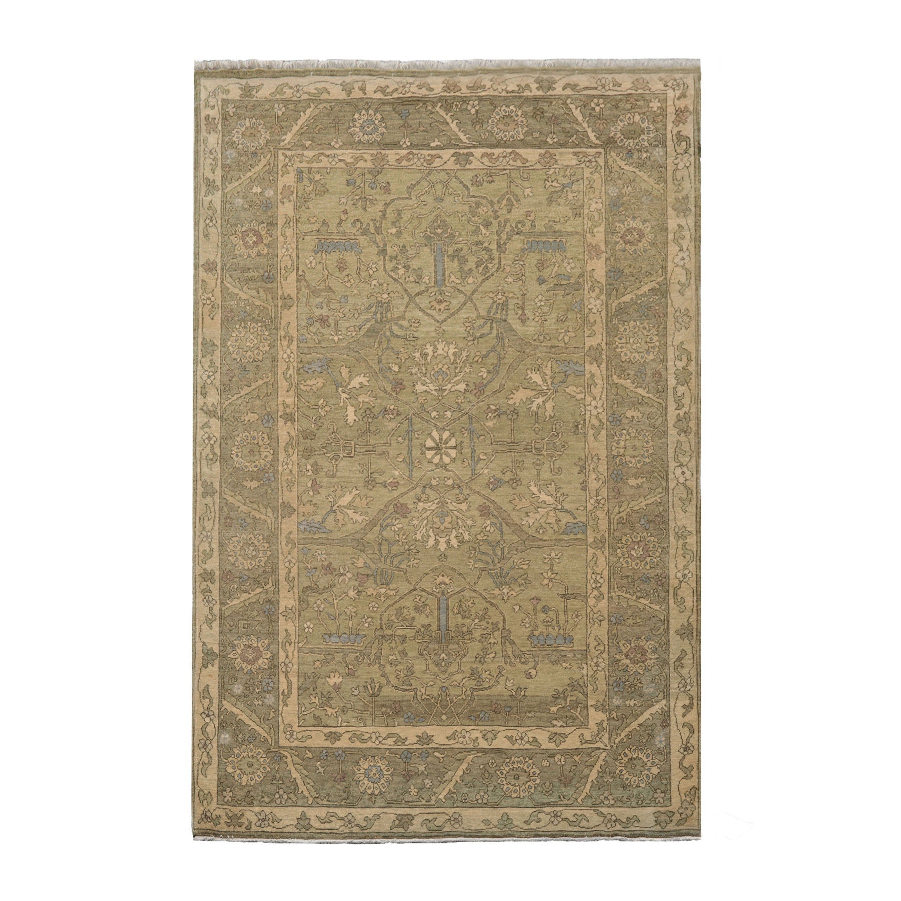 5x8 Moss, Moss, Gray Color Hand Knotted Caucasian 100% Wool Transitional Oriental Rug
