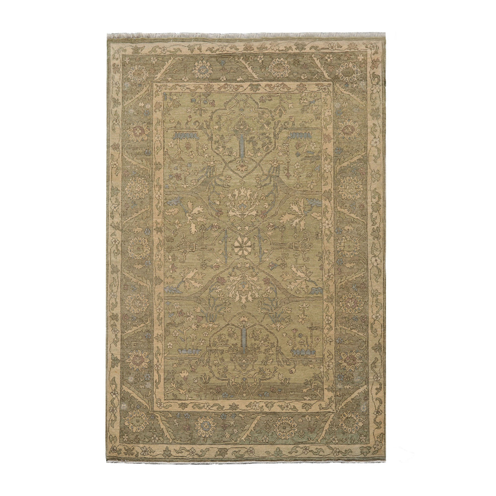 5x8 Moss, Moss, Gray Color Hand Knotted Caucasian 100% Wool Transitional Oriental Rug