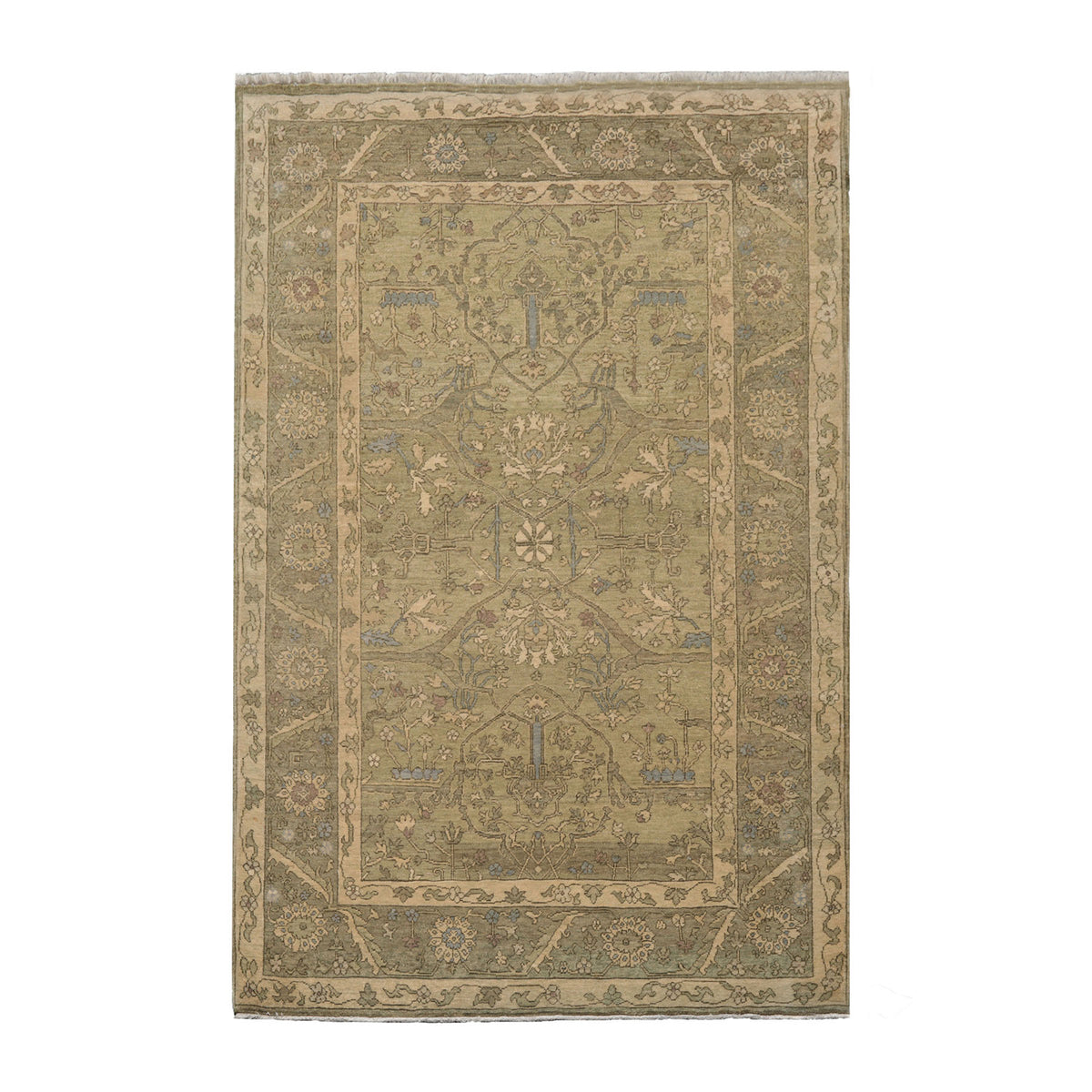 5x8 Moss, Moss, Gray Color Hand Knotted Caucasian 100% Wool Transitional Oriental Rug
