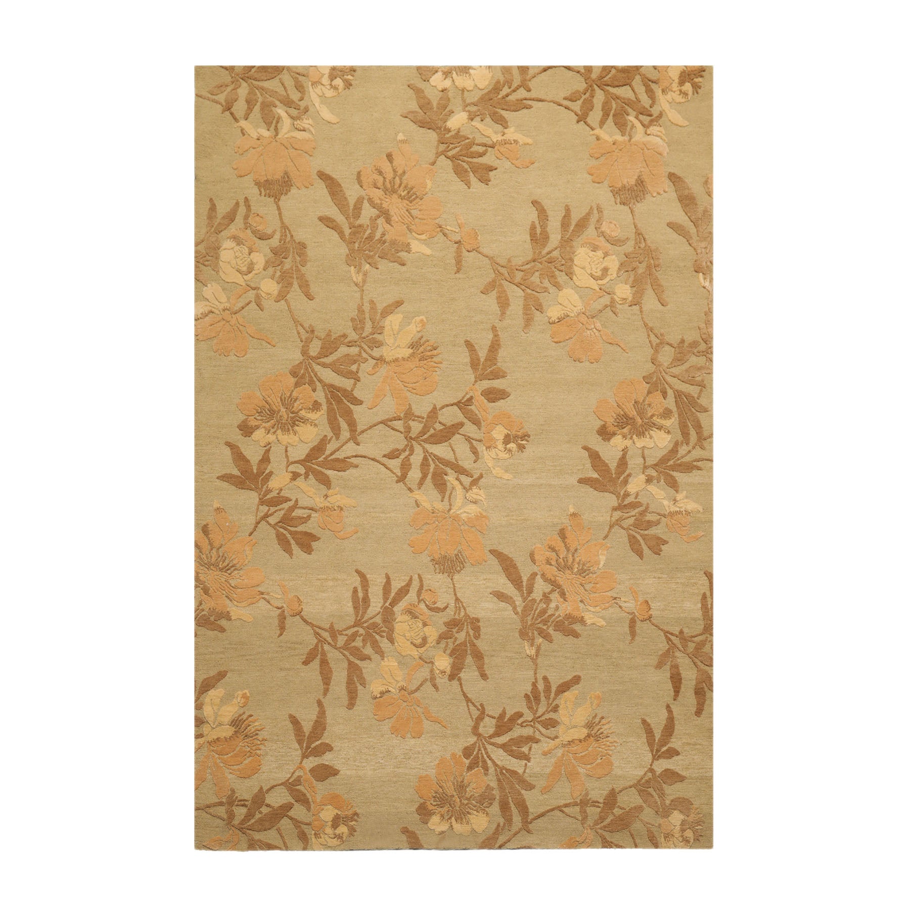 6x9 Light Olive, Brown, Beige Color Hand Knotted Tibetan 100% Wool Transitional Oriental Rug