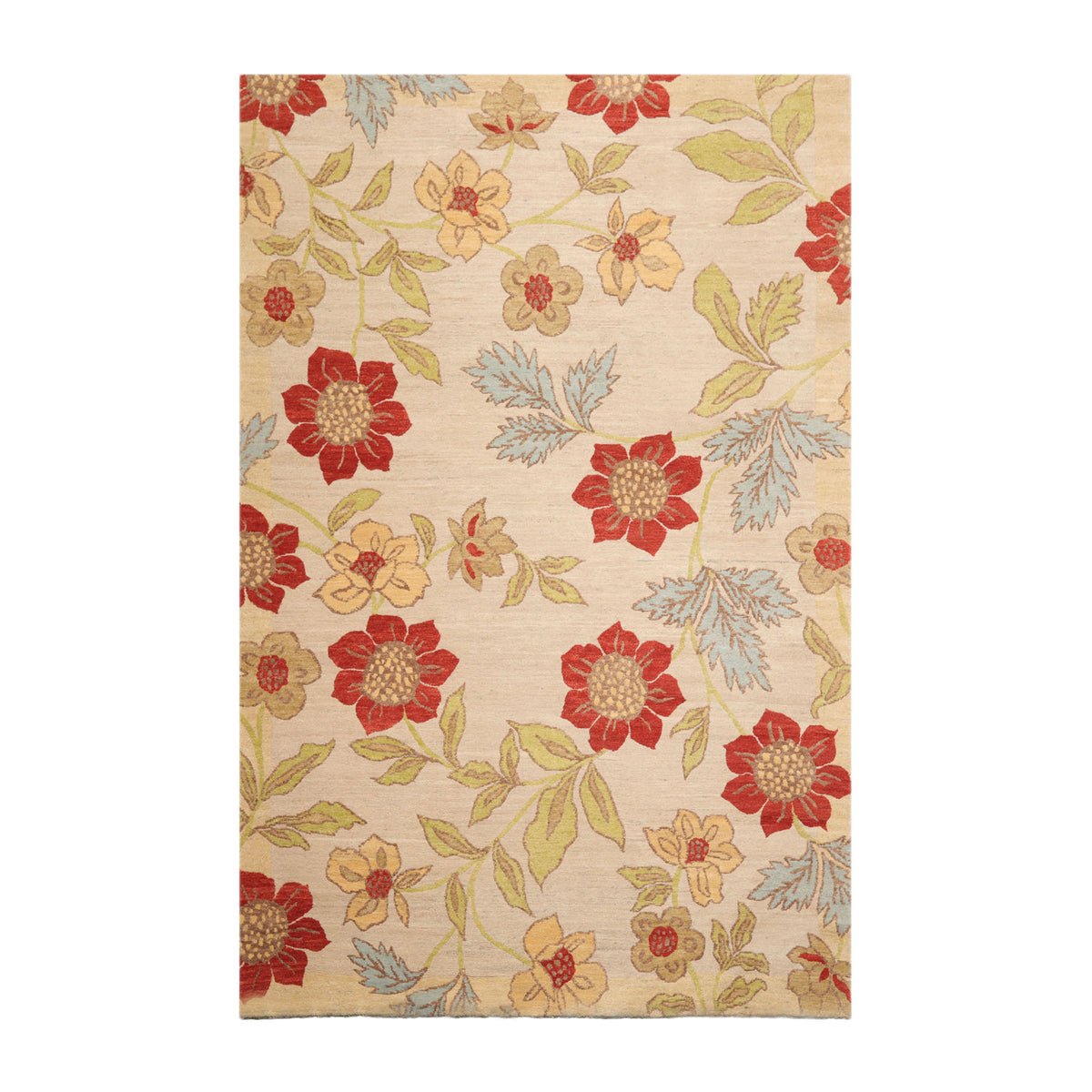 5x8 Beige, Lime, Tan Color Hand Knotted  100% Wool Transitional Oriental Rug