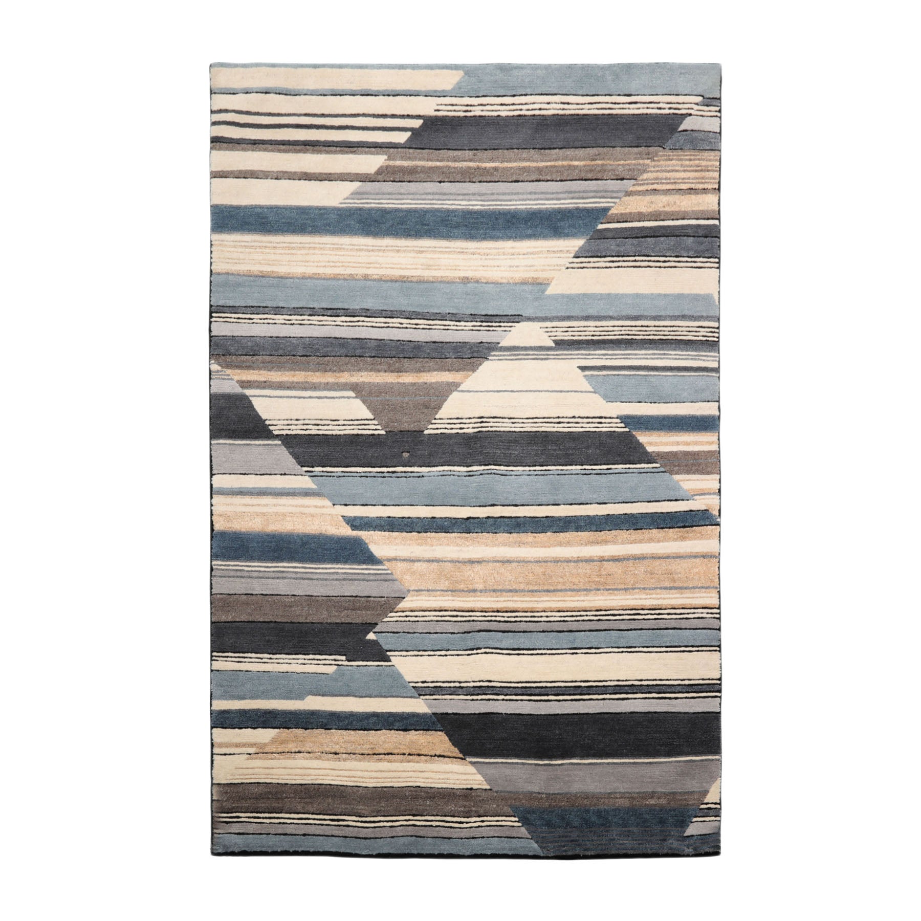 5x8 Ivory, Gray, Blue Color Hand Knotted Tibetan 100% Wool Modern Oriental Rug
