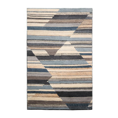 5x8 Ivory, Gray, Blue Color Hand Knotted Tibetan 100% Wool Modern Oriental Rug