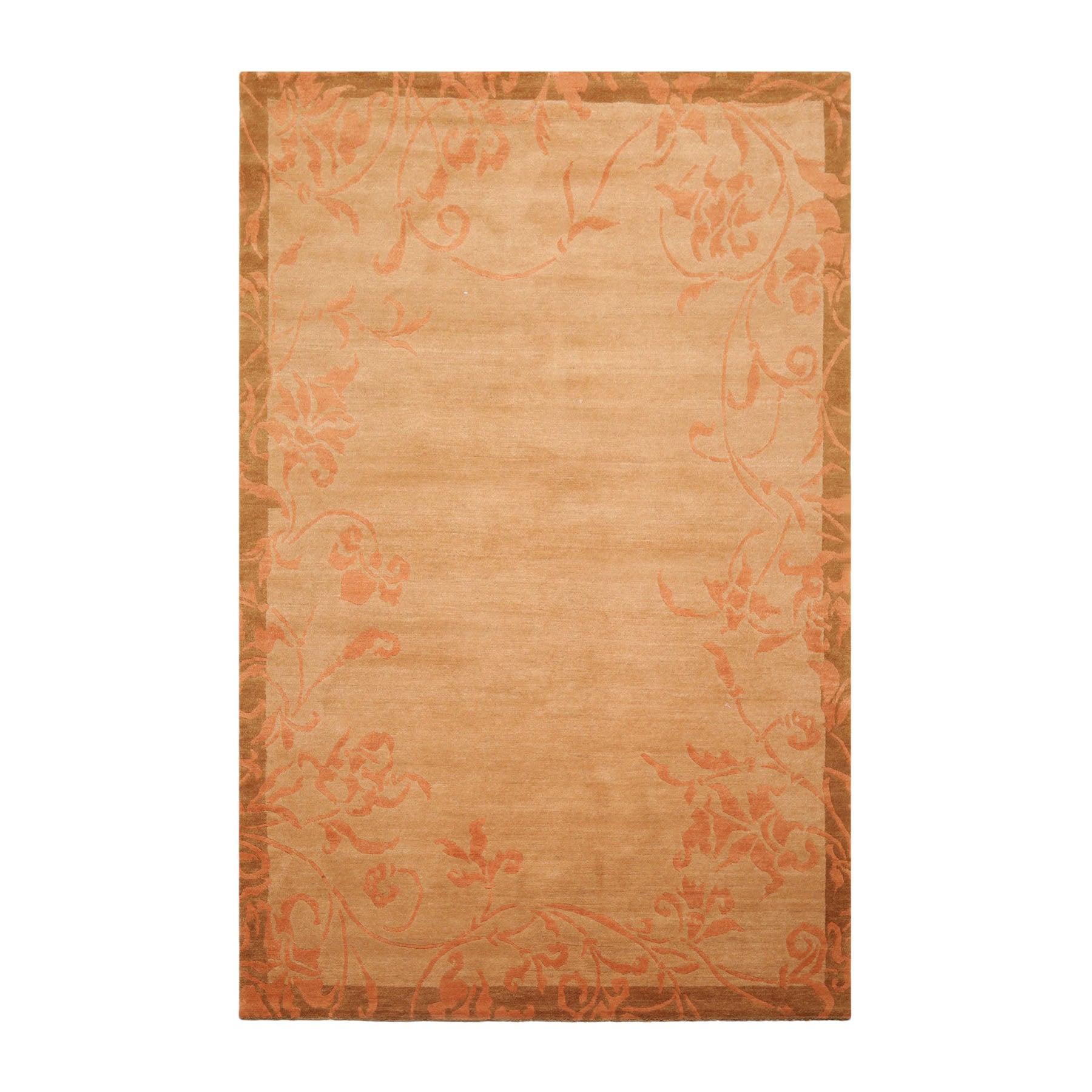 5x8 Maple, Pale Peach, mossy gold Color Hand Knotted Tibetan 100% Wool Traditional Oriental Rug