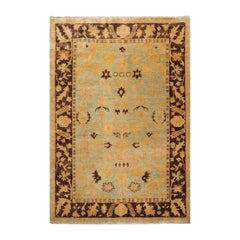 6x9 Pale Aqua, Chocolate, Gold Color Hand Knotted Oushak 100% Wool Traditional Oriental Rug