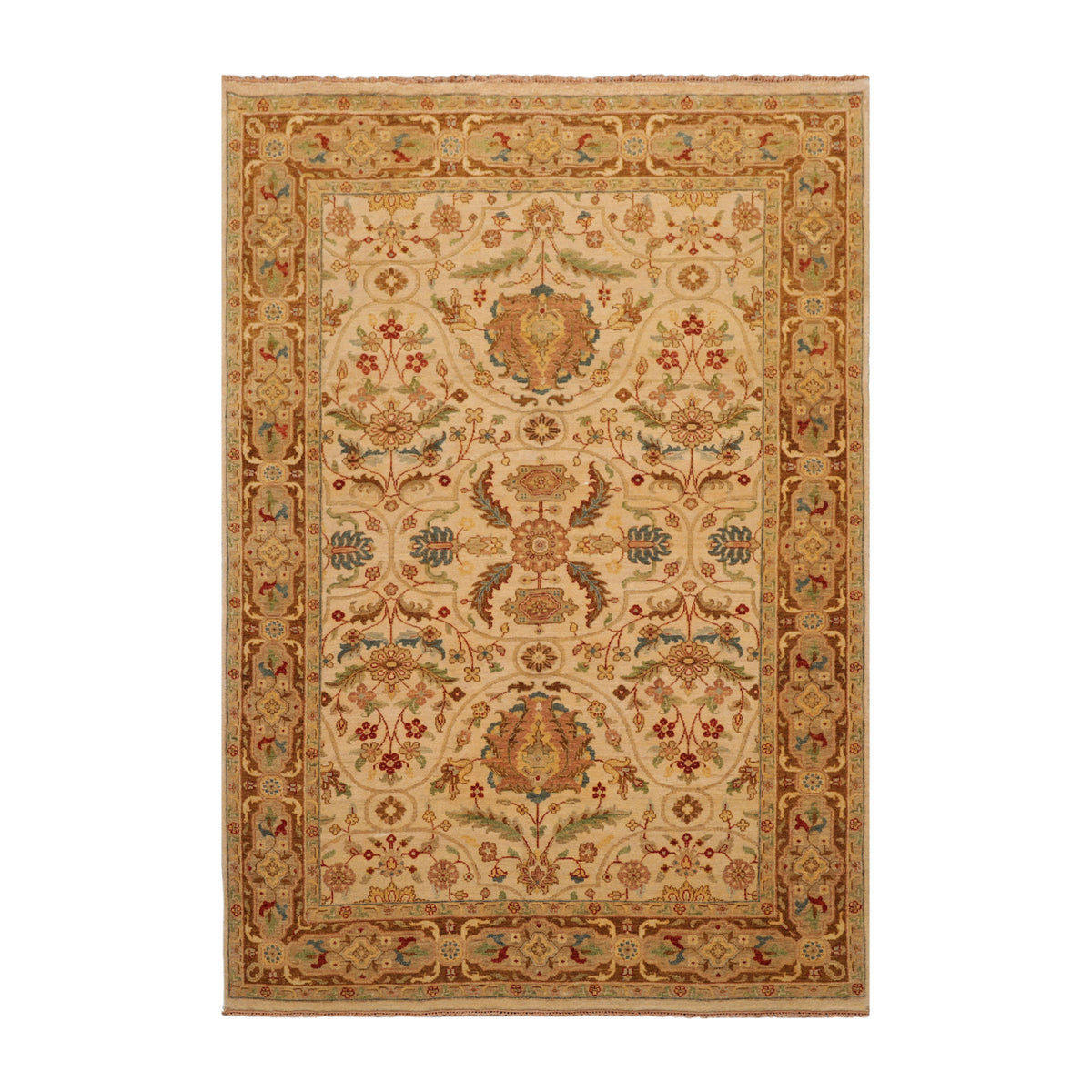 6x9 Beige, Brown, Turquoise Color Hand Knotted Sultanabad 100% Wool Traditional Oriental Rug