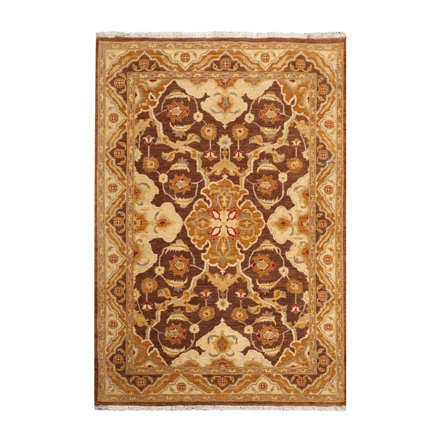 6x9 Brown, Beige, Gold Color Hand Knotted Peshawar 100% Wool Traditional Oriental Rug