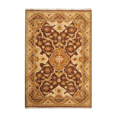 6x9 Brown, Beige, Gold Color Hand Knotted Peshawar 100% Wool Traditional Oriental Rug