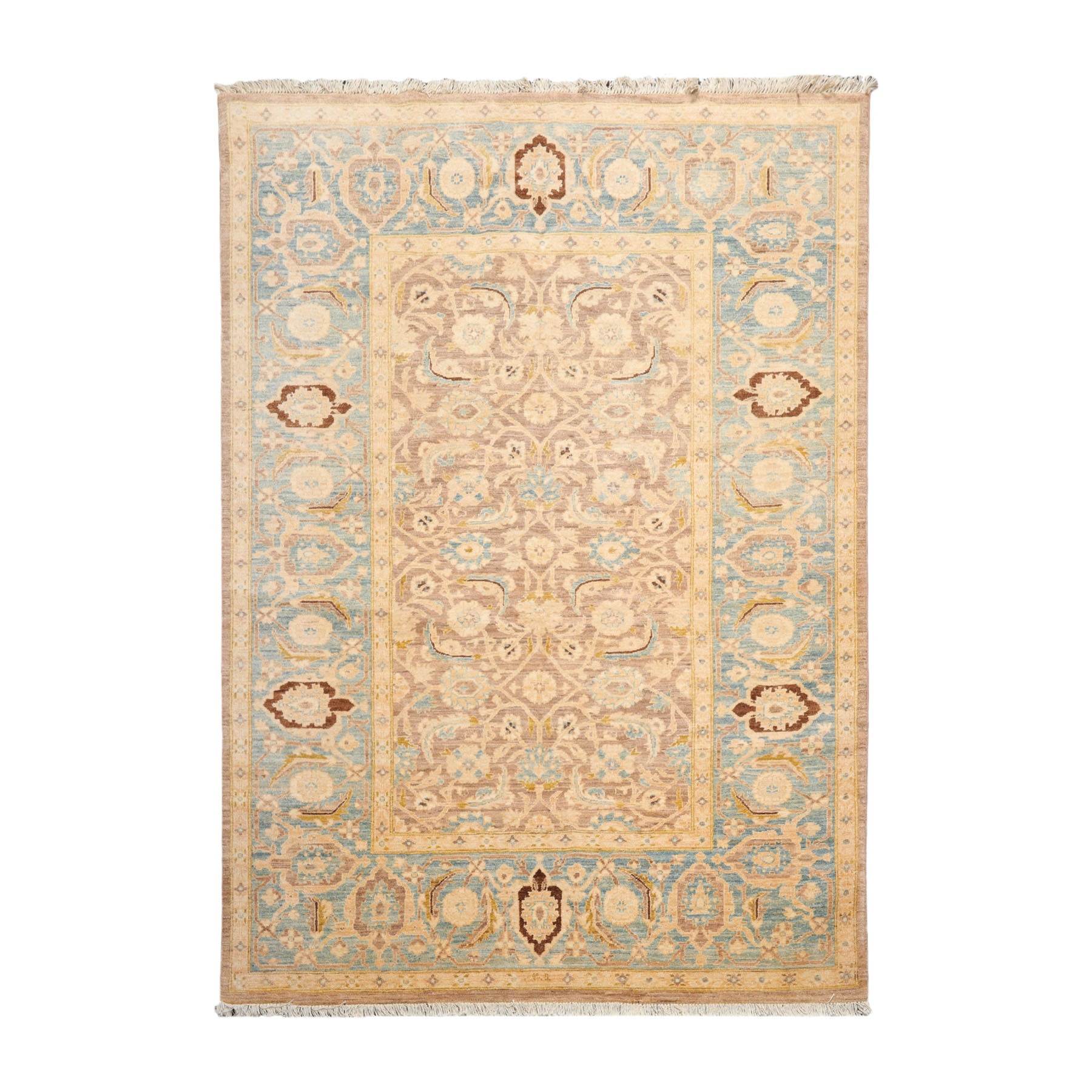 6x9 Taupe, Aqua, Brown Color Hand Knotted Peshawar 100% Wool Traditional Oriental Rug