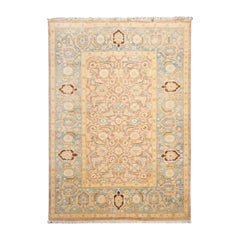 6x9 Taupe, Aqua, Brown Color Hand Knotted Peshawar 100% Wool Traditional Oriental Rug
