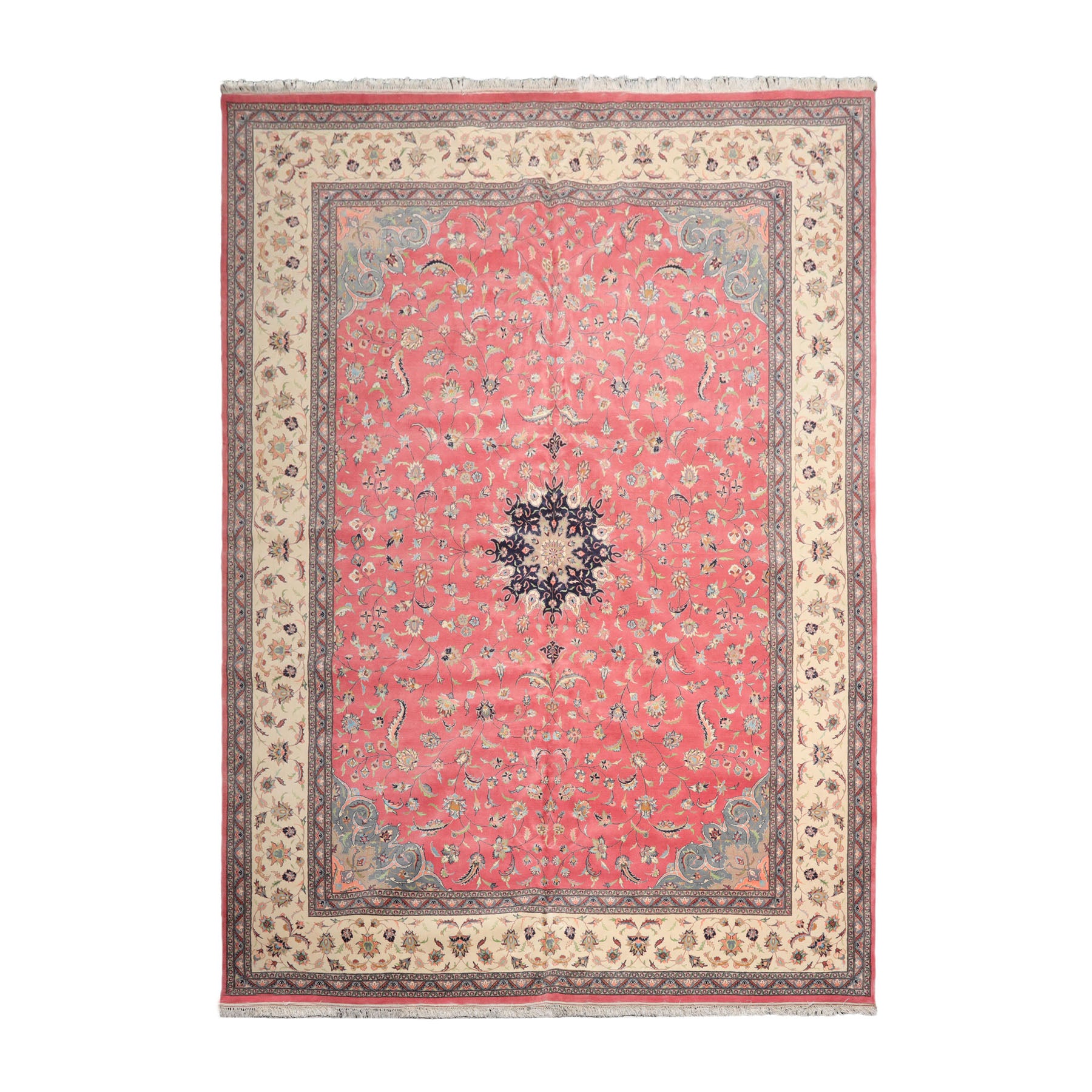 9x13 Raspberry, Ivory, Gray Color Hand Knotted Nain 100% Wool Traditional Oriental Rug