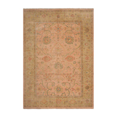 10x14 Raspberry, Pistacchio, Gold Color Hand Knotted Oushak 100% Wool Traditional Oriental Rug