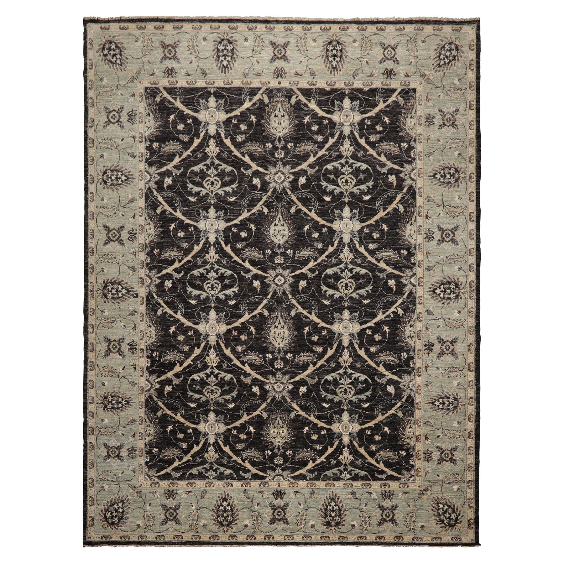 9x12 Black, Charcoal, Mint Color Hand Knotted Agra 100% wool Traditional Oriental Rug