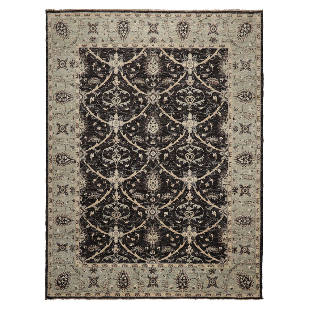 9x12 Black, Charcoal, Mint Color Hand Knotted Agra 100% wool Traditional Oriental Rug