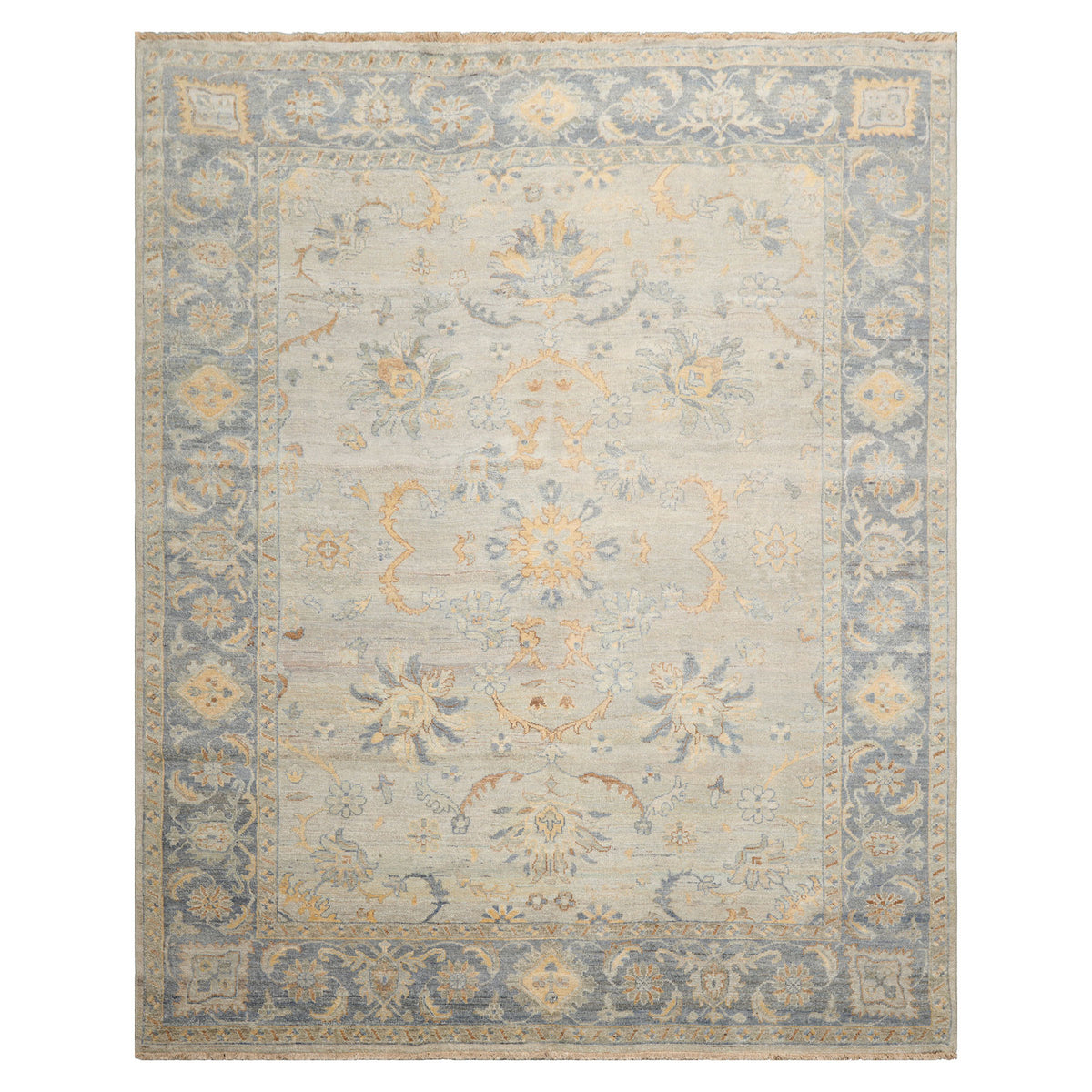 8x10 Mint, Gray, Blue Color Hand Knotted Afghan Oushak Wool Traditional Oriental Rug