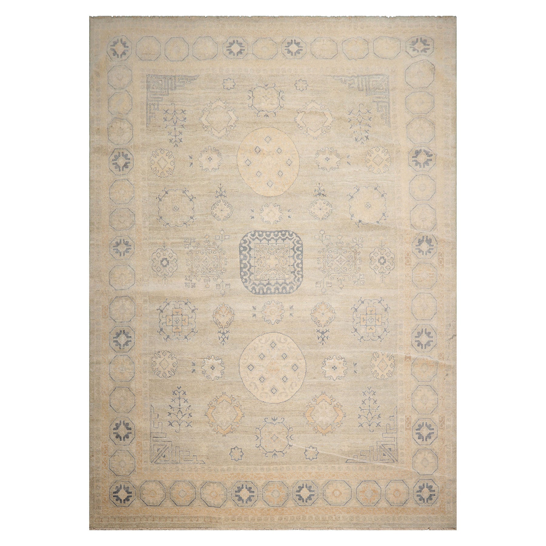 10x14 Gray, Beige, Tan Color Hand Knotted Afghan Oushak Wool Traditional Oriental Rug