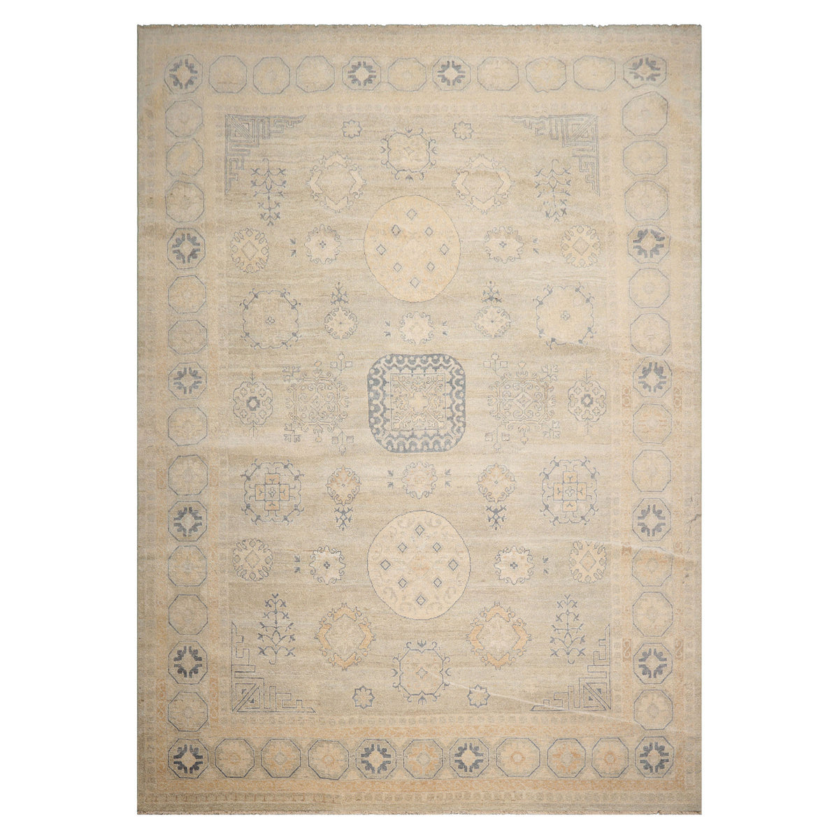10x14 Gray, Beige, Tan Color Hand Knotted Afghan Oushak Wool Traditional Oriental Rug