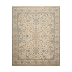 8x10 Beige, Gold, Aqua Color Hand Knotted Oushak Wool Traditional Oriental Rug