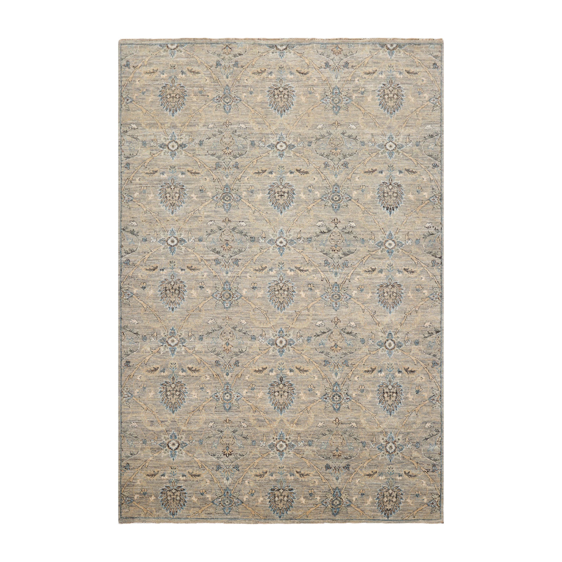 6x9 Gray, Beige, Turquoise Color Hand Knotted Oushak Wool Traditional Oriental Rug