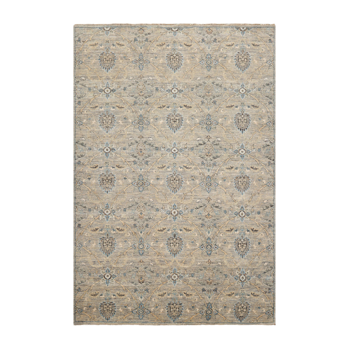 6x9 Gray, Beige, Turquoise Color Hand Knotted Oushak Wool Traditional Oriental Rug