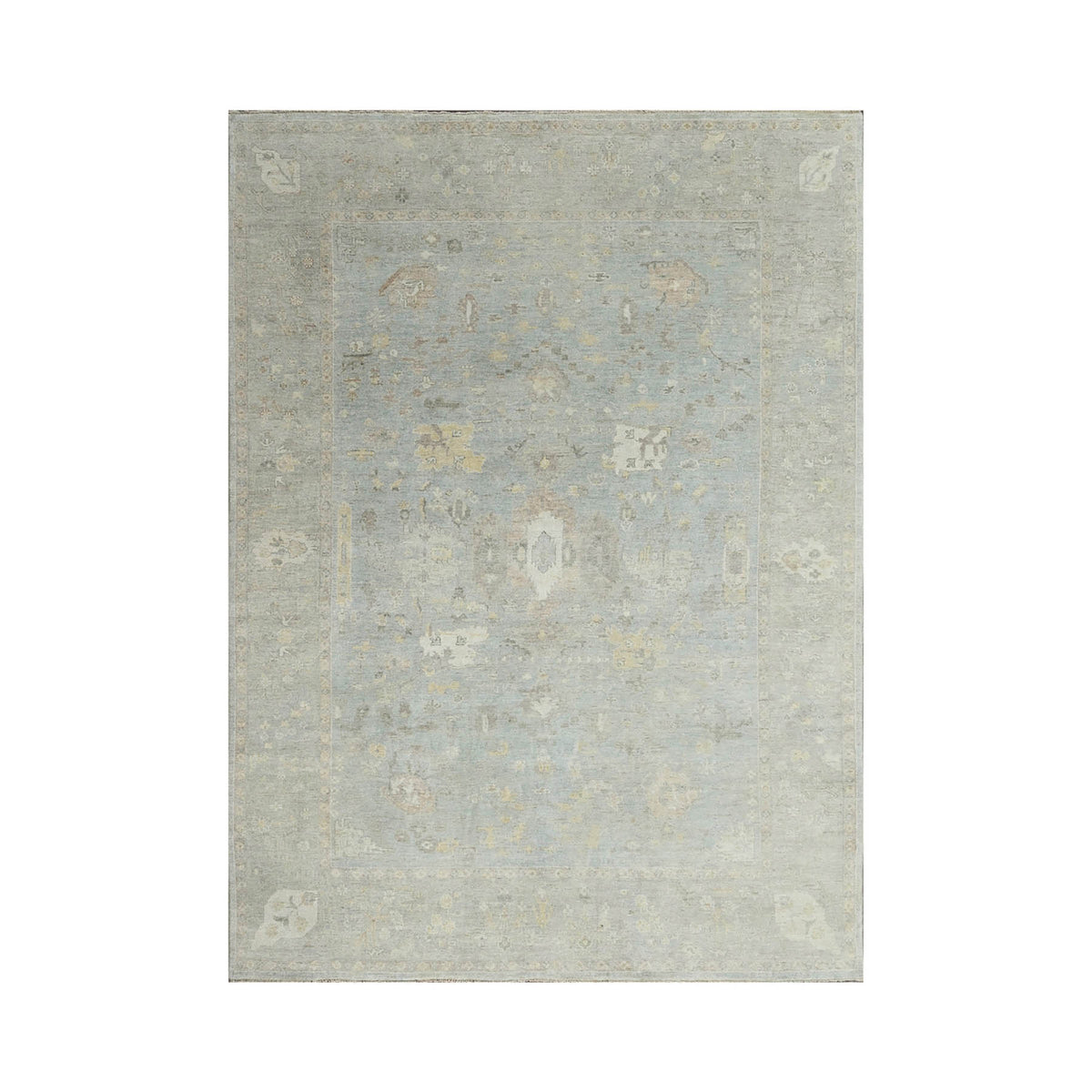 Multi Size Slate Gray Beige Color Hand Knotted Afghan Oushak Wool Traditional Oriental Rug