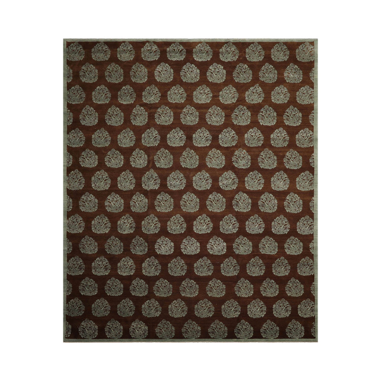 10x14 Brown, Aqua, Color Hand Knotted  100% Wool Transitional Oriental Rug