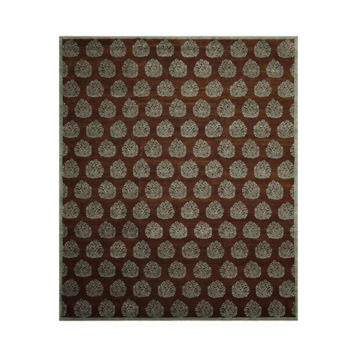10x14 Brown, Aqua, Color Hand Knotted  100% Wool Transitional Oriental Rug