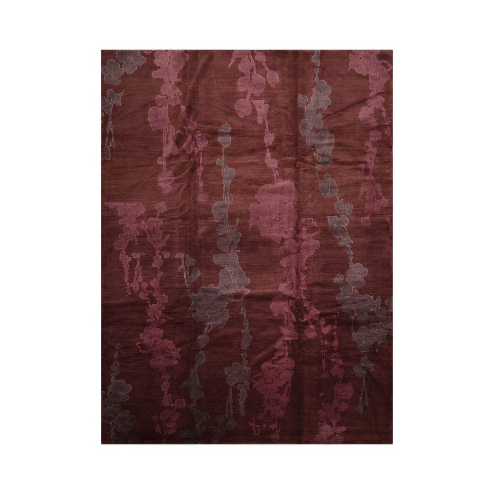 9x12 Chocolate, Aubergine, Graphite Color Hand Knotted  Wool & Silk Transitional Oriental Rug