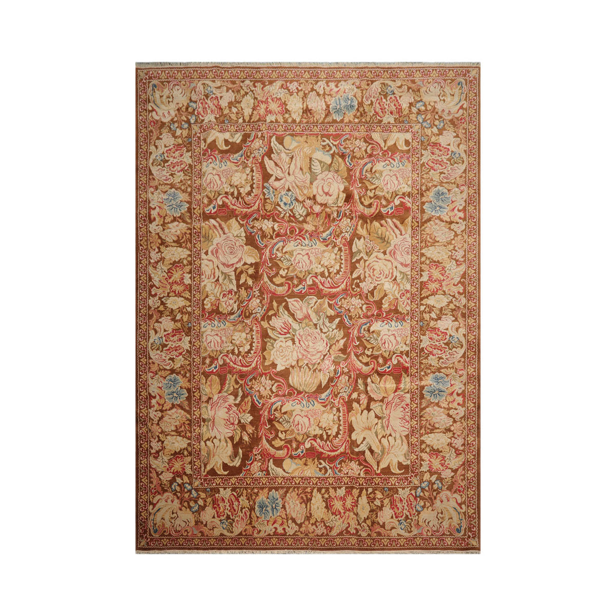 9x13 Brown, Beige, Rose Color Hand Knotted Turkish Oushak 100% Wool Traditional Oriental Rug