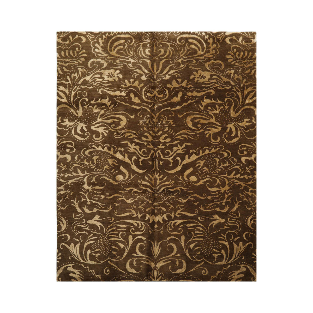 8x10 Olive, Gold, Color Hand Knotted  Wool & Silk Transitional Oriental Rug