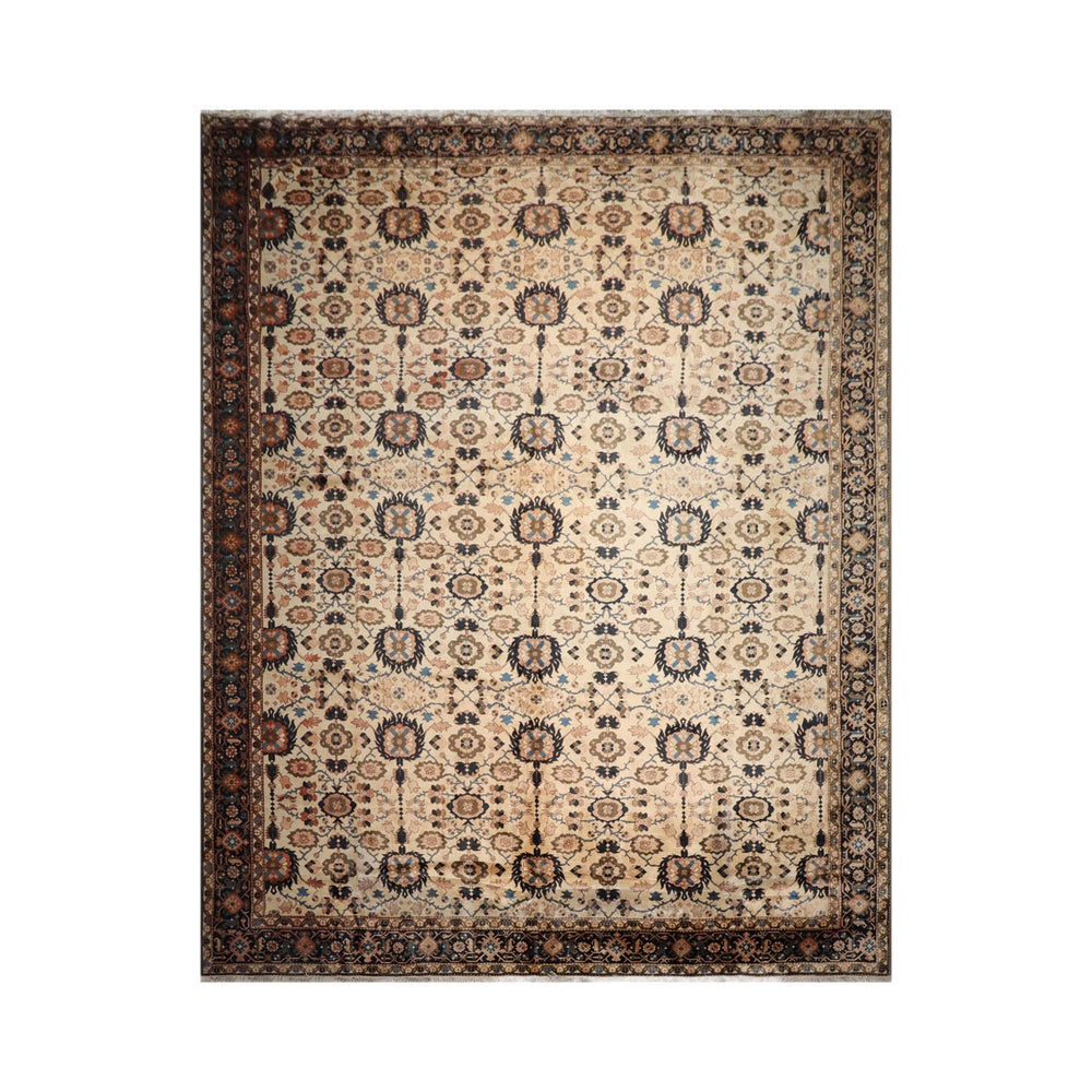 Palace Ivory, Midnight Blue, Olive Green Color Hand Knotted Mahal 100% Wool Traditional Oriental Rug
